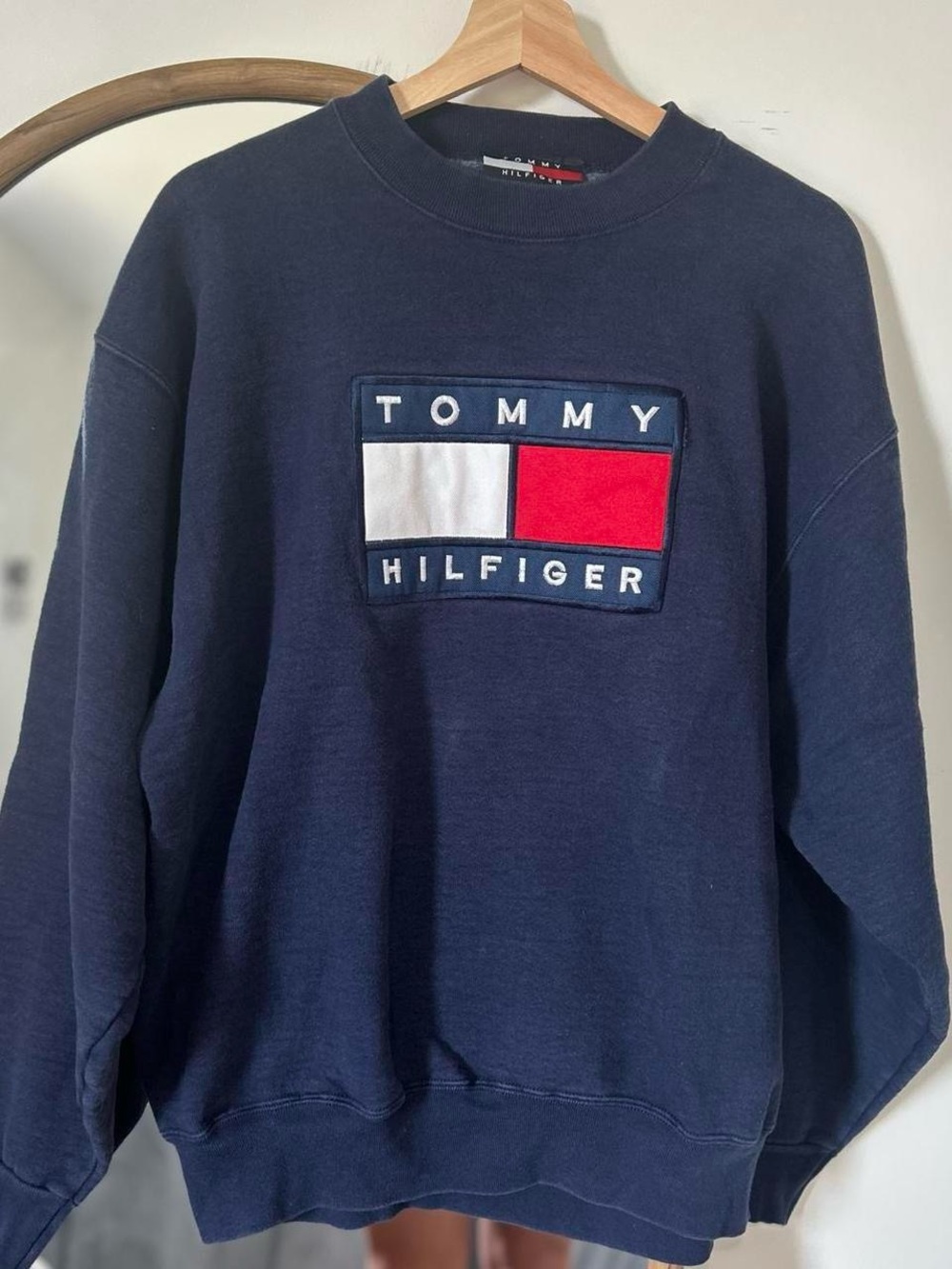 Tommy Hilfiger Navy Crewneck Sweatshirt with Red & White Logo